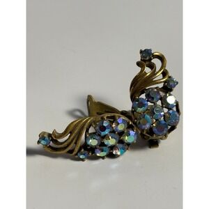 Vintage AB Rhinestone Earrings in Gold Tone Chunky Retro Mid Century